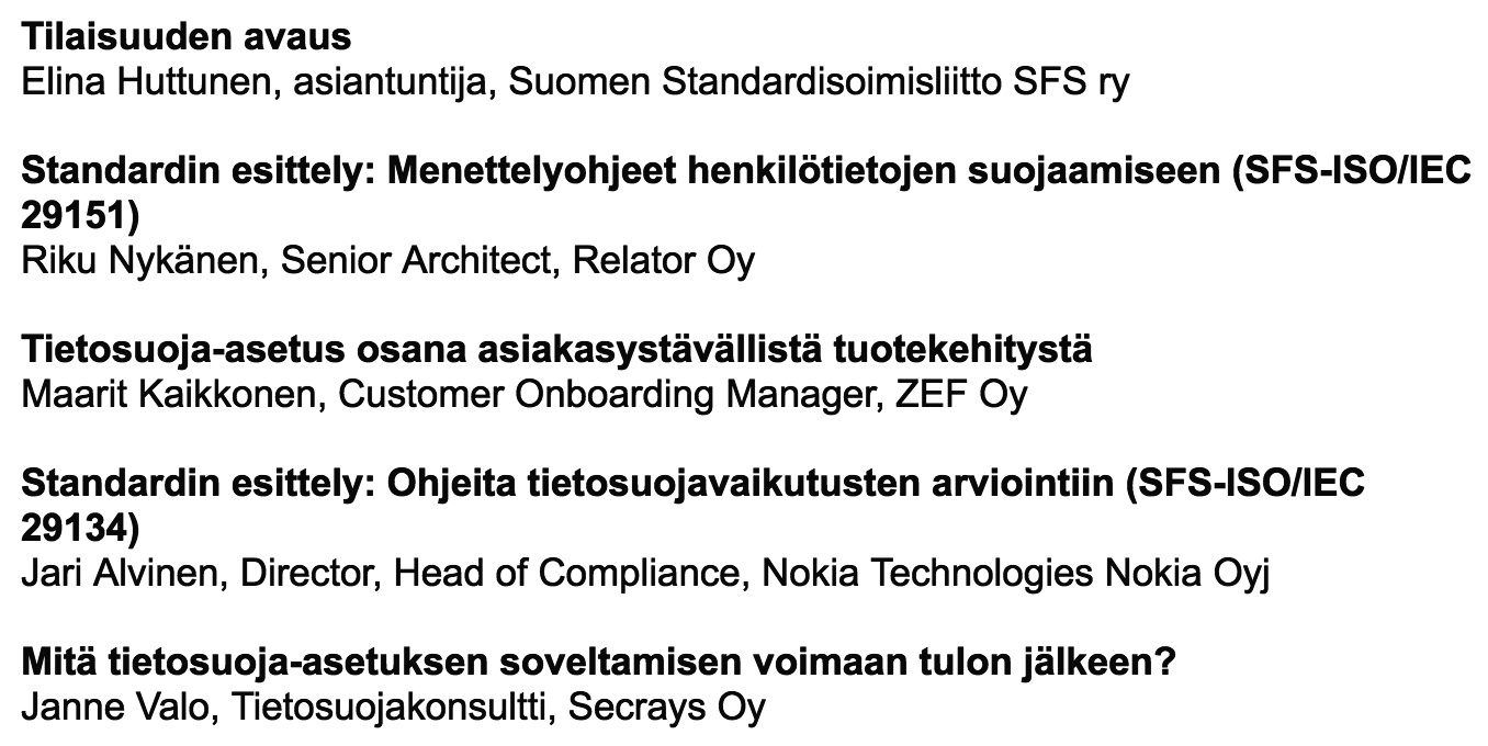 SFS Tietosuojaseminaari on Livestream