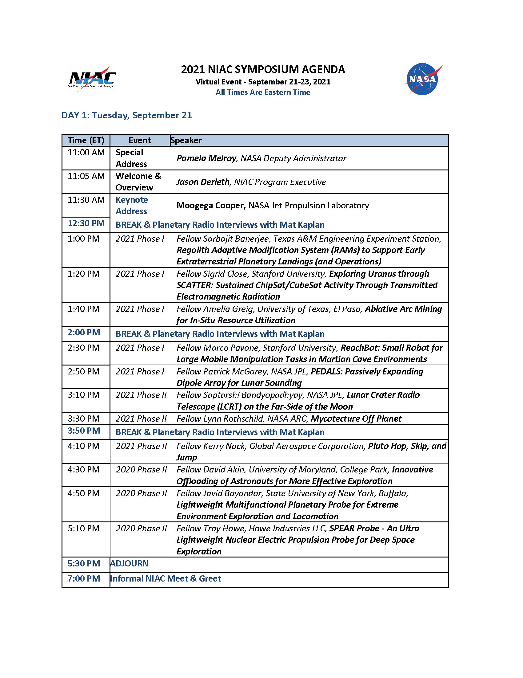 NIAC Symposium 2021 (NASA Innovative Advanced Concepts) r/space